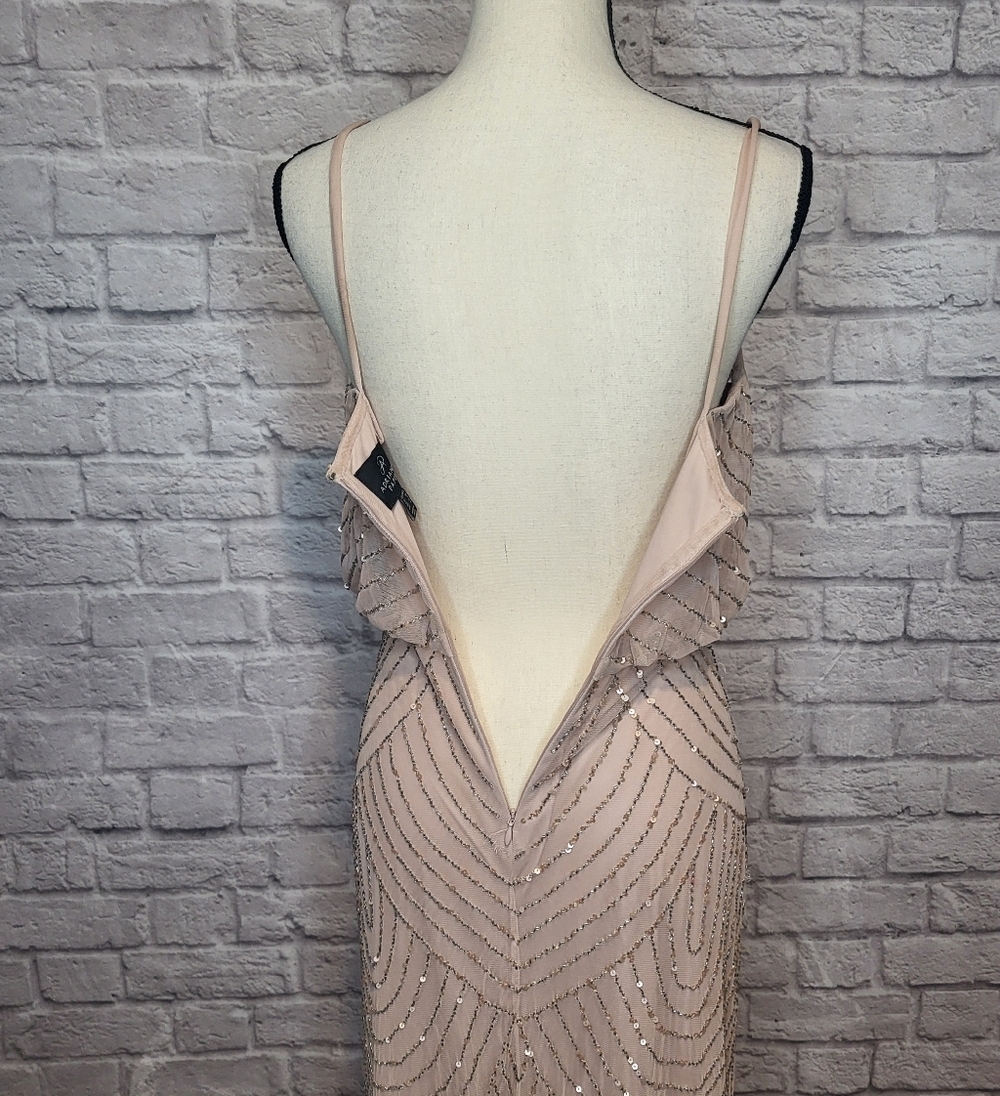 Adrianna Papell Dress Blush Pink Beaded Spaghetti Strap Evening Gown Womens Sz 2 - Picture 6 of 9